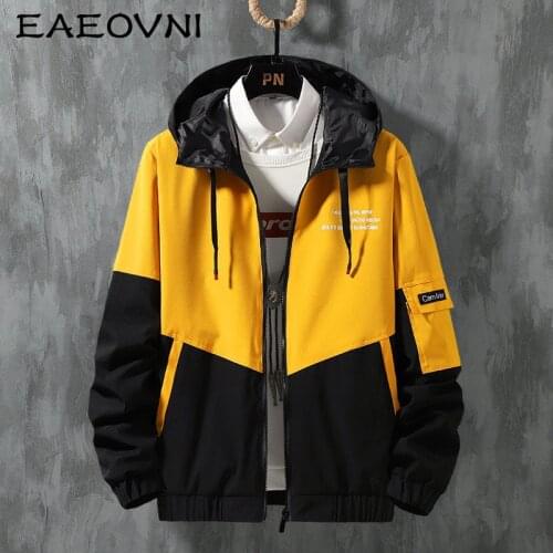 EAEOVNI 2021 New Mens Hoodies Autumn Winter Zipper Hooded Jacket Men Patchwork Hoodie Windbreaker Casual Jackets Coat Outwear