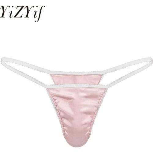 Mens Sissy Panties Smooth Sexy Gay Underwear Silky Satin Lingerie Low Rise Front Bulge Pouch T-back G-string Briefs Underwear