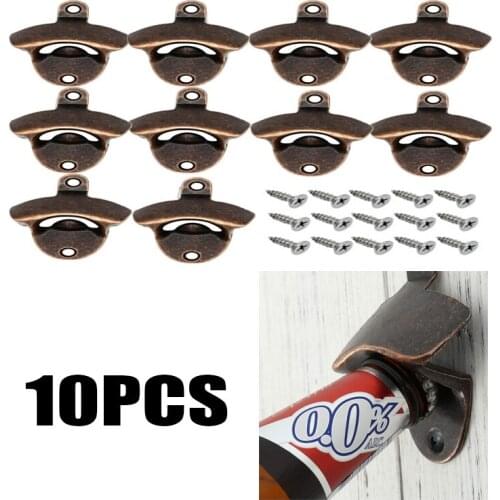10 Packs Corkscrew Wall-Mounted Beer Corkscrew Set Retro Look with Mounting Screws for Beer Soda Glass Cap Bottle Opener