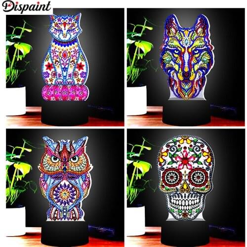 Dispaint LED Lamp Diamond Painting 5D Light Diamond Embroidery Colorful Seven lights Rhinestones DIY Christmas Halloween Gift