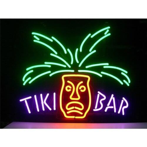 NEON SIGN For TIKI BAR PARADISE PALM Signboard REAL GLASS BEER BAR PUB display Shop christmas Light Signs 17*14"
