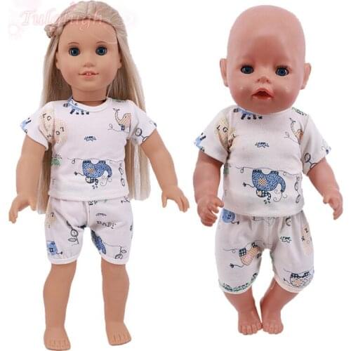 2021 New Cute Elephant Summer Short Suits Wear For 18Inch American Doll Girl Toy,43cm Born Baby Doll Clothes Accessories