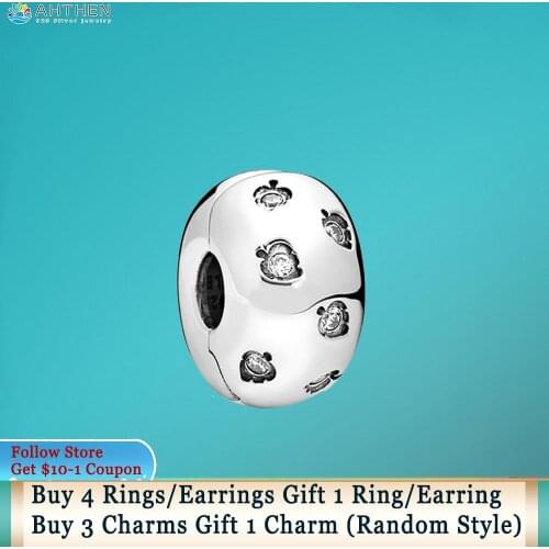 Ahthen 925 Sterling Silver Beads Sparkling Leaves Clip Charms fit Original Pandora Bracelets for Women Jewelry Making Girl Gift