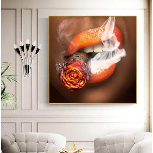 Full Square Round Diamond Painting 5D Woman Sexy Lip Smoking Cigar diy Diamonds Embroidery Decorations Home