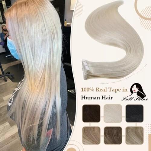 Full Shine Tape in Extensions Remy Human Hair Invisible Double Sided Blonde Comfortable Silky Tape ins for Women Straight