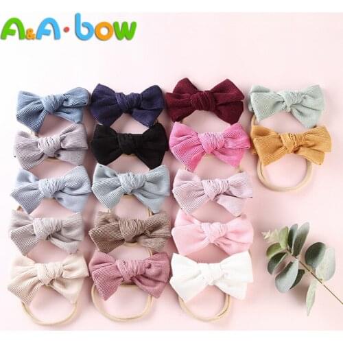 17pcs/lot Corduroy Bow Headband For babys Lovely Bowknot Elastic Nylon headands Solid Headwear Head Band babys Hair Accessories