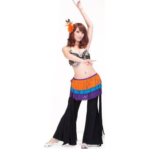 Profesional Belly Dance 3 Layer Tribal Tassel Hip Skirt Scarf Wrap Belt