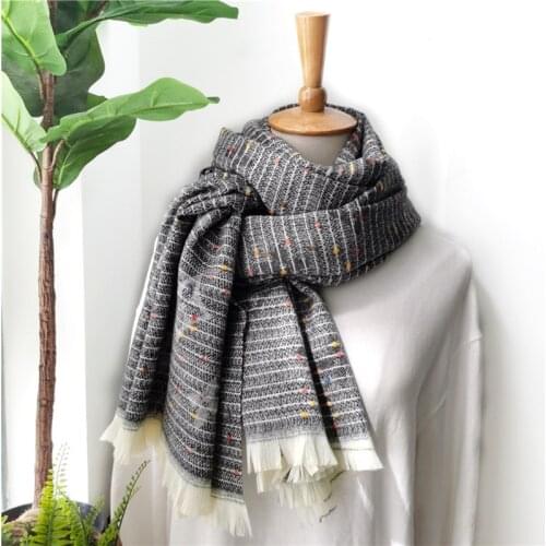 Fashion Yarn Jacquard Winter Scarf Weave Women Cashmere Warm Pashmina Foulard Female Scarves Thick Soft Bufanda Shawl Wraps