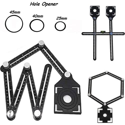 6 Fold Tile Hole Locator Aluminium Alloy Angle Ruler Finder Slide Folding Measuring Ruler Protractor Angular Template Ruler