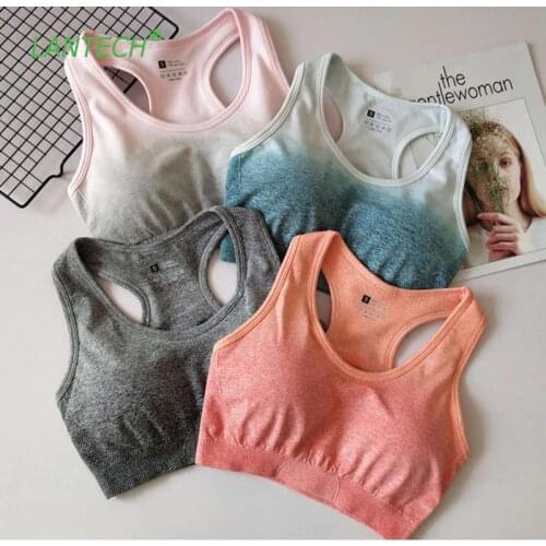 LANTECH Yoga Bra Sportswear Push Up Running Sports Bra Top Padded Training Workout Active Jogger Women Fitness Gym Bra Ombre