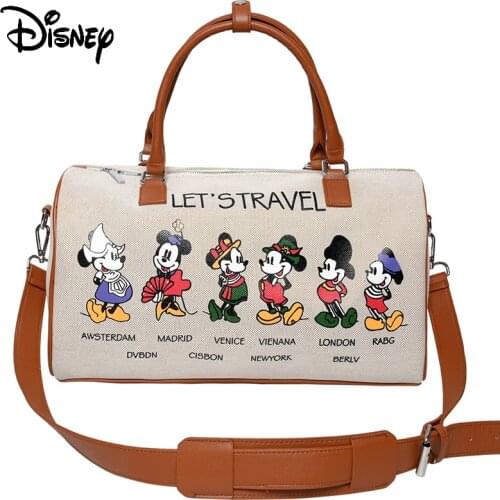 Disney Mickey Mouse Minnie Outdoor Hiking Cute Canvas Bag Female New Large Capacity Shoulder Messenger Bag