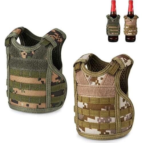 Tactical Mini Beer Vests Molle Camouflage Beverage Cooler Adjust Drink Bottle Holder for Cans or Bottles Decoration