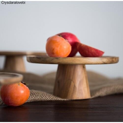 High Stand Wooden Cake Plate Creative Food Serving Trays Multi-Use Eco Naural Wood Dessert Fruit Snack Tray Home Decor