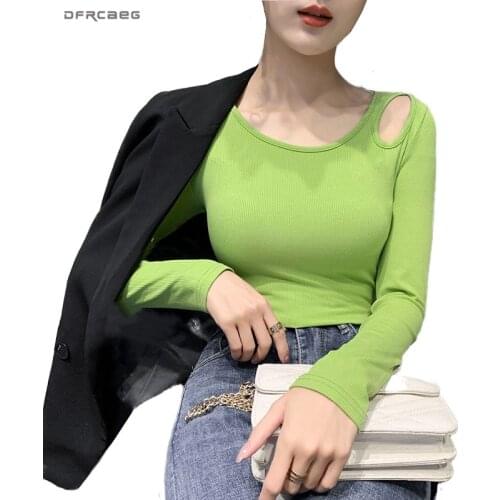 Sexy Off One Shoulder Korean Ladies Shirts Clothes 2020 Spring Long Sleeve T-shirt Women Tops Casual Ladies Tshirt Tops