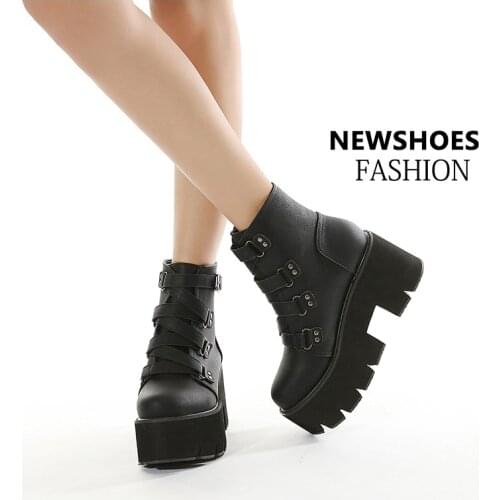 Women Autumn Boots Elastic band Woman Ladies Platform Black Ankle Boots Chunky Wedge Punk Goth Shoes Female New Arrival 2021