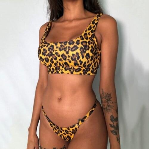 2021 Sexy Leopard Sports Bikini Women Slit Swimsuit Brazilian New Products Two Pieces Swimwear Beachwear