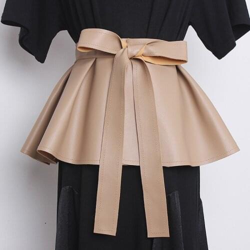 2020 Fashion Skirt Flounced Skirt Wide Belt Decorated Waistband Women PU Leather Waist Belt Female Floppy Lotus Brimed Bow Belt