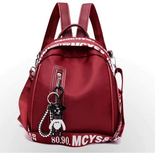 Female Anti-theft Backpack Classic Bear Ornaments Oxford Cloth Solid Color Backpack Fashion Travel Rucksack Bag