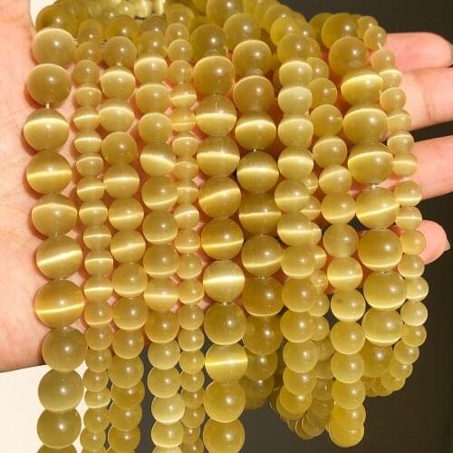 Gold Yellow Cat Eye Beads Natural Moonstone Opal Round Loose Glass Beads for Jewelry Making DIY Bracelet Necklace 15" 4 6 8 10mm