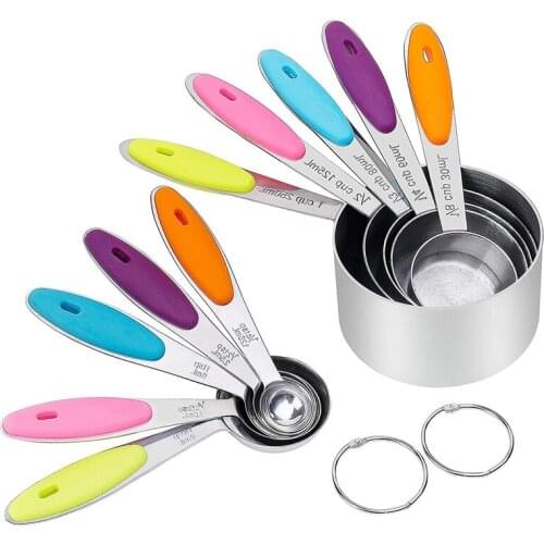 10 Pcs Stainless Steel Metal Silicone Measuring Cup Tea Coffee Sugar Spoon Scoop For Cooking Kichen Baking Accessories Tools Set