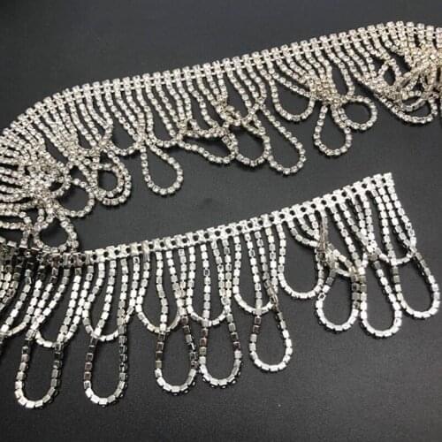 10Yards Fashion Crystal Rhinestone Banding Trim Silver Tassel Fringe Trimming For Wedding Belt