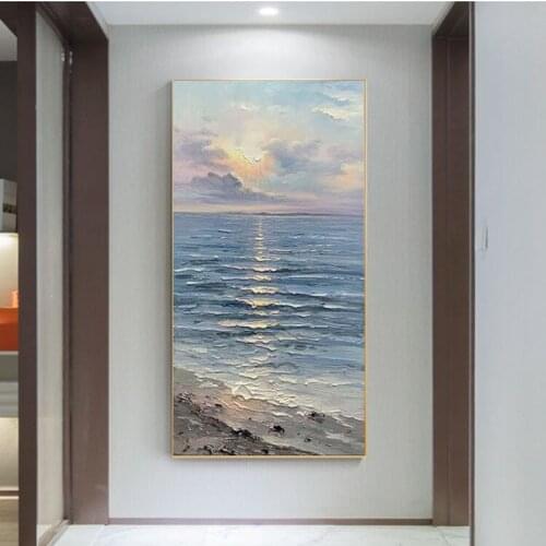 100% Hand Painted Seascape Abstract Wall Art Nordic Canvas Painting Contemporary Landscape Decoration For Home Decor Frameless