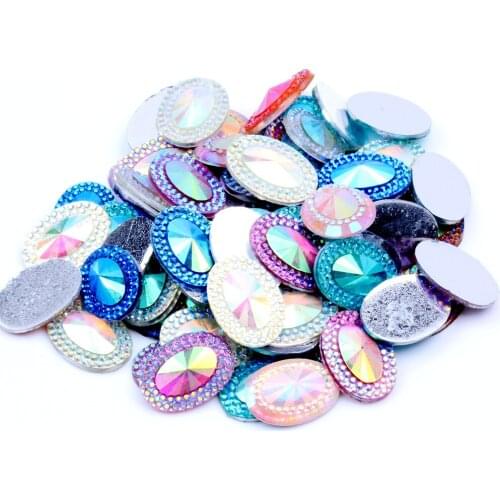 13x18mm 100pcs Oval Shape Many AB Colors Cabochons Flatback Resin Rhinestones For DIY Crafts Jewelry Making Wedding DecorationS
