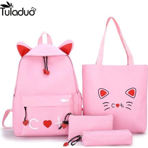 4Pcs/set Women School Backpacks Schoolbag For Teenagers Girls Student Book Bag Boys Satchel Bolsas Mochilas Sac A Dos