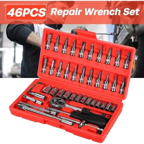 46Pcs/Set Car Repair Tool Socket Set Motorcycle Auto Ratchet Torque Wrench Screwdriver Head Kit Home Supplies