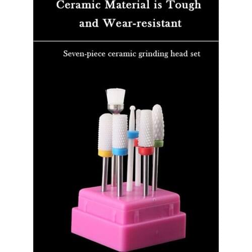 7Pcs/Set Ceramics Nail Drill Bit Electric Fingernail Sander Cutter For Manicure Exfoliating Suitable Remove Fake Nails Accessory