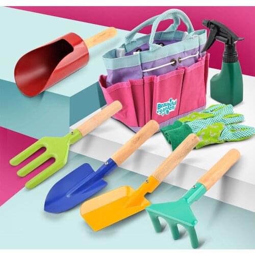 8PCS Kids Gardening Tool Set Childrens Beach Toys Cultivating Plant Garden Spade Loosening Soil Tools With Tote Bag GardenTool