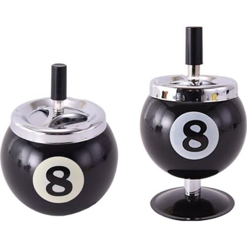 Black No.8 Billiards Ball Ashtray Push Down Cigarette Ashtray Metal Tray U2JB