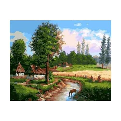 Rural spring landscape Digital Diy oil painting by numbers wall decor on canvas oil paint coloring by number drawing