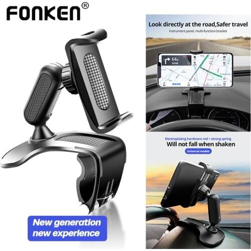 FONKEN Car Dashboard Phone Holder Stand for Phone Sun Visor Rearview Mirror Mobile Phone 3In1 Hud Clip Mount Support for Iphone