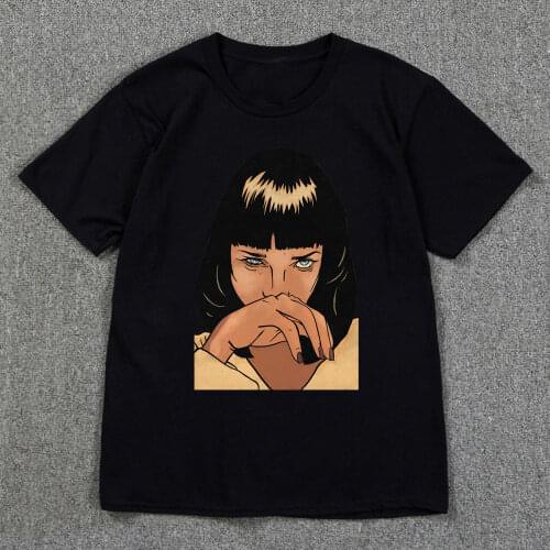 Pulp Fiction Comedy Movie Theme Character Image Mia Wallace Mens And Womens Short Sleeve T-Shirt
