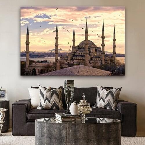 City turkey istanbul sultanahmet mosque evening sunset landscape room home wall modern art decor wood frame poster