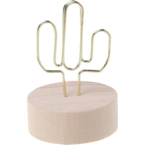 H05B Memo Card Photo Message Picture Clip Note Clamp Table Numbers Round Wooden Base Holder For Wedding Party