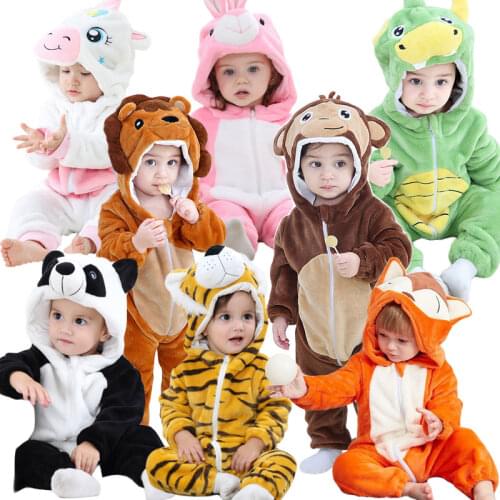Baby Rompers New born Baby Girl Clothes Hooded Pajamas Winter Animal Boys Costumes Toddler Cosplay Panda Lion Sleepwear Jumpsuit
