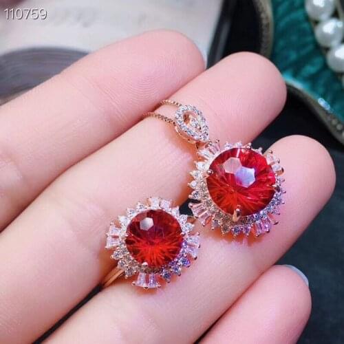 Red Topaz Jewelry set Natural and Real Red Topaz Jewelry set 925 sterling silver 1pc pendant,1pc ring