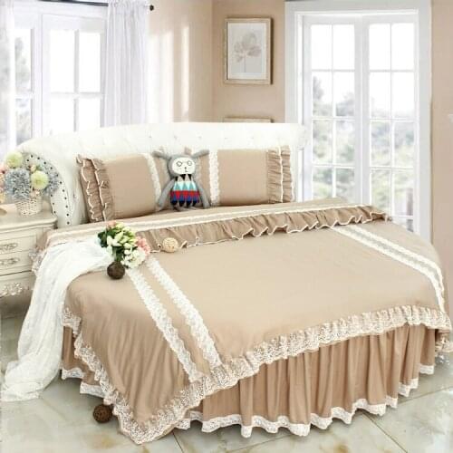 Kakhi LACE Round corner Bed COTTON Brief Morden Bedding sets king Queen size 8/9 feet sweet Duvetcover sets bedskirt pillowcase