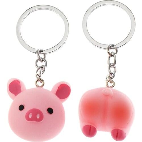 Kawaii Pink Pig Keychain Resin Cartoon Animal Butt Key Chains for Women Cute Piggy Keychains Girl Kid Bag Pendant Key Rings Gift