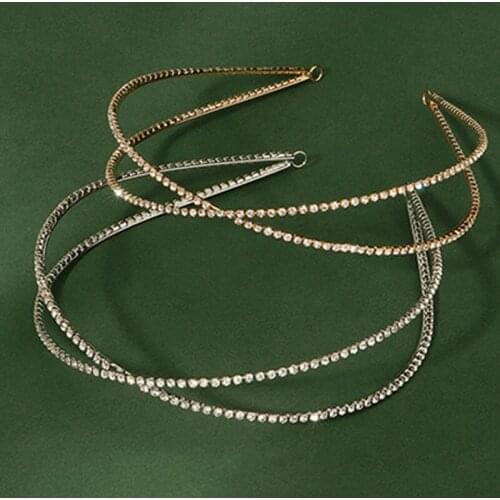 Fashion Shiny Rhinestone Hair Band Luxury Zinc Alloy Gold/Silver Color Headband Bride Wedding Hair Jewelry Accessories SL