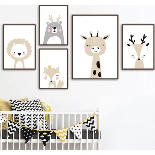 Cartoon Cute Animals for Children Canvas Painting Wall Art Nordic Posters and Prints Wall Pictures for Living Room Decoration