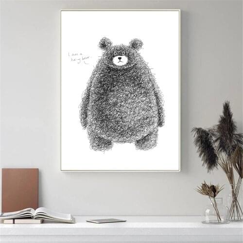 Nordic Bear Animal Wall Art Poster And Print Gray Bear Canvas Painting Quotes Posters Abstract Pictures Living Room Home Decor