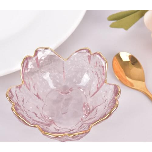 Small Glass Dish Gold Inlay Glass Sauce Bowl Seasoning Plate Fruit Sala Bowl