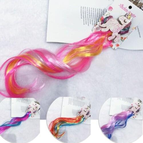 New Girls Lovely Gradient Colorful Unicorn Wigs Hairpins Princess Hair Ornament Headband Hair Clips Barrettes Kids Ha