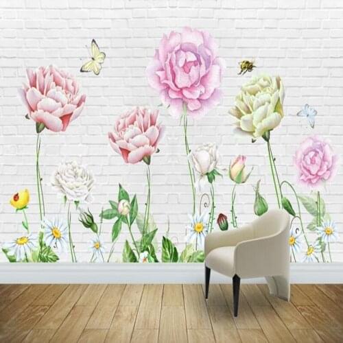 Wallpaper 3d Free Modern Minimalistic Hand-Painted Roses Kids Wallpaper New Photo Wallpaper Home Decor Children Room Restuarant