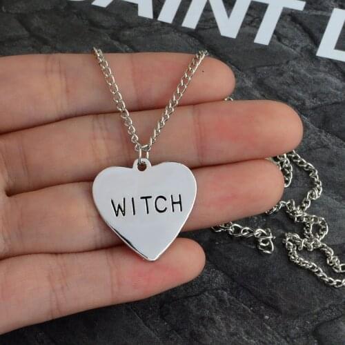 Witch Heart Engraved Necklace Gothic Witchcraft Wiccan Halloween Goth Jewelry Women Girl Necklace Fashion Gifts for witches