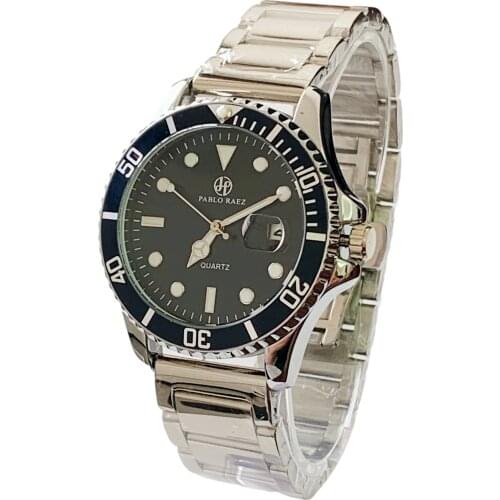 PABLO RAEZ Steel Calendar Green Watch Luminous Luxury Brand Man Fashion Clock High Quality Male Date Wristwatch Heavy Business