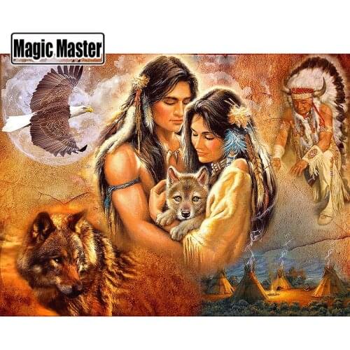 Full Square Drill 5D Diamond Painting DIY Diamond Embroidery Indian Wolf Lady Cross Stitch Rhinestones Mosaic Home Decor